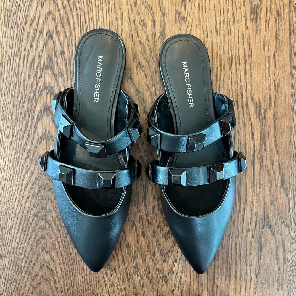 Marc Fisher ROCK STUD studded strap mule Black Size 7 ROCKSTUD
